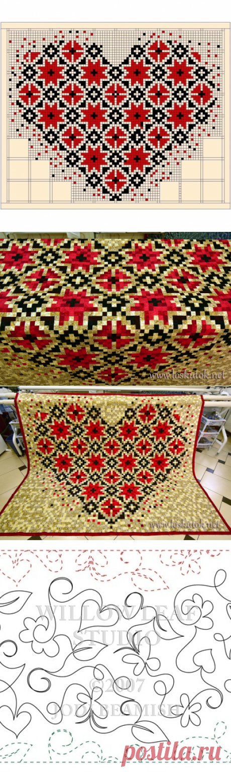 Сердечный квилт - Пэчворк, лоскуток, лоскутное шитье, школа рукоделия, квилтинг, longarm