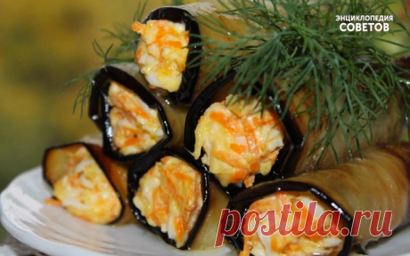Рулеты из баклажан с корейской морковью и сыром