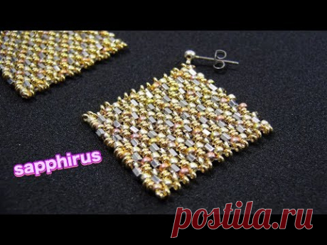 ペヨーテステッチで編むひし形ピアスの作り方☆六角ビーズとDEMIビーズ　How to make earrings using peyote stitch(Flat, Odd count peyote)