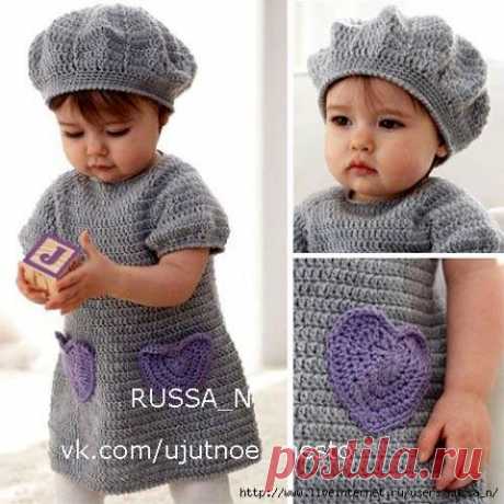 Берет и платье для девочки крючком.
