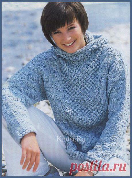 Пуловер с капюшоном спицами - лучший выбор для активного отдыха.