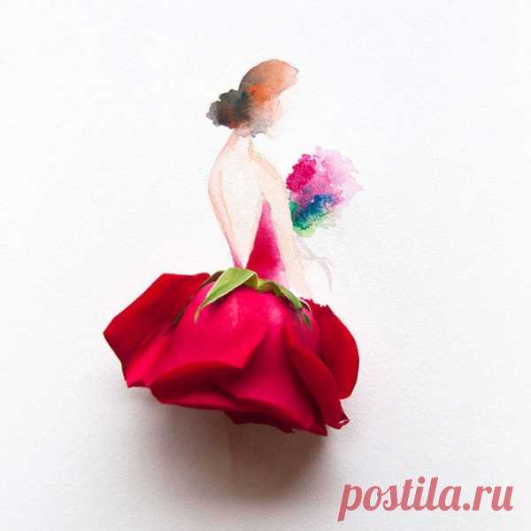 Рисунки из акварели и цветов