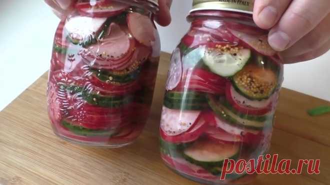 Готовлю на месяц - съедаем за день! Рецепт потрясающей закуски из редиса и огурцов