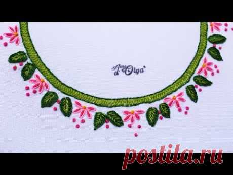 Ручная вышивка: круглый дизайн шеи - шаг за шагом