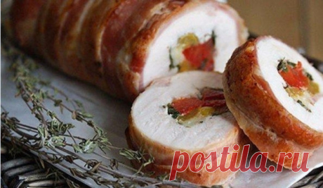 Куриный рулет с грибами и сыром запеченный в духовке