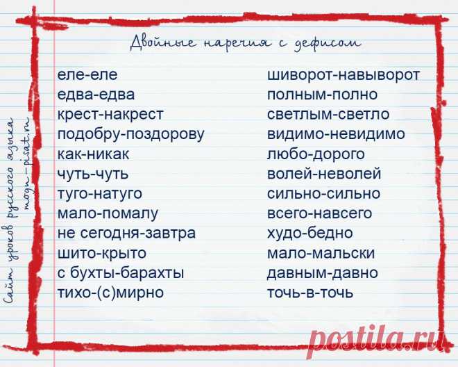 Наиболее полный список двойных наречий с дефисами.