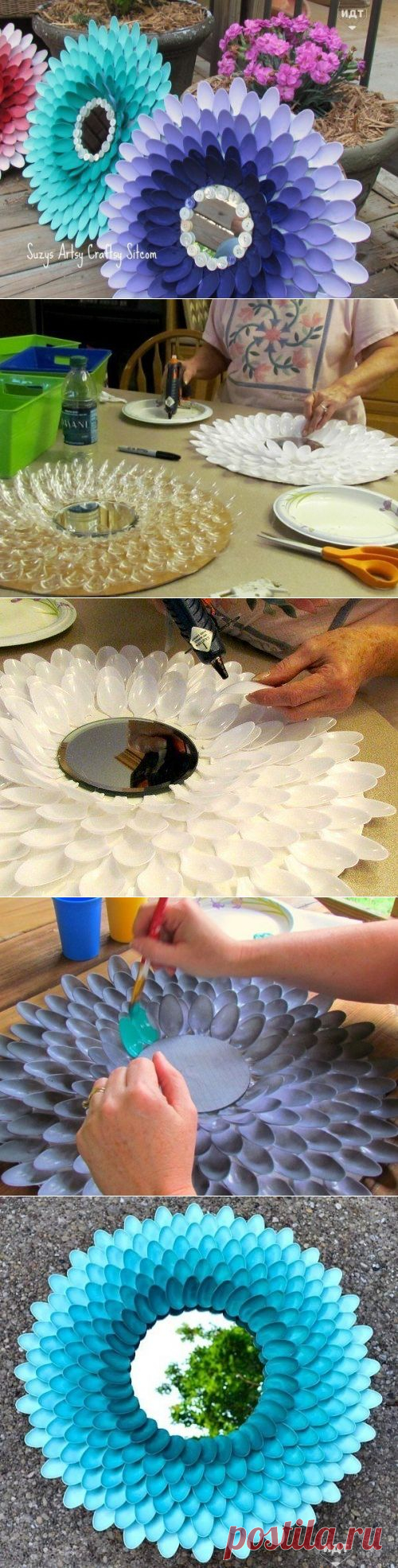 Декарируем зеркало с помощью одноразовых ложек