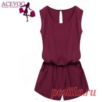 Acevog Летний комбинезон 2018 Для женщин Playsuit комбинезон Повседневное Sexy Lady без рукавов с открытой спиной эластичной резинкой на талии и принтом мини Ползунки Общая купить на AliExpress