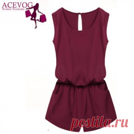Acevog Летний комбинезон 2018 Для женщин Playsuit комбинезон Повседневное Sexy Lady без рукавов с открытой спиной эластичной резинкой на талии и принтом мини Ползунки Общая купить на AliExpress