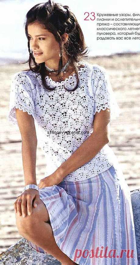 Как вязать крючком кружевной пуловер / Стильное вязание