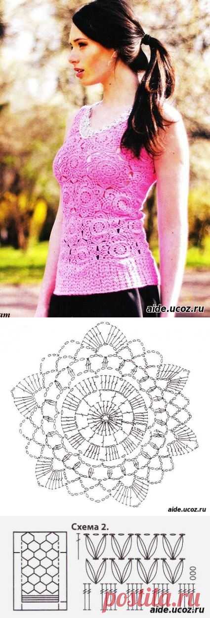 Топ из цветочных мотивов - Женские вещи - Вязание спицами. - Каталог файлов - Хобби.