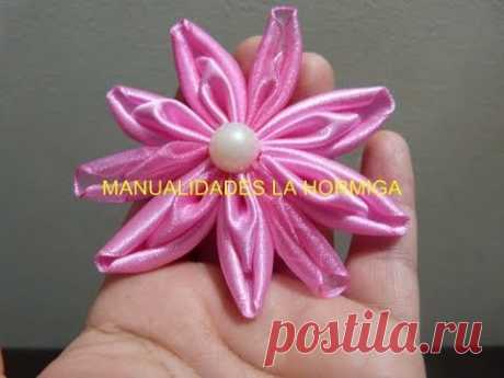 tutorial flores  de liston en punta para decorar peinados de las Niñas