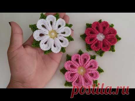 flor de crochê rápida e fácil para aplicação (flor real)