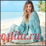 Вяжем голубой ажурный кардиган на лето с красивым миксом узоров!