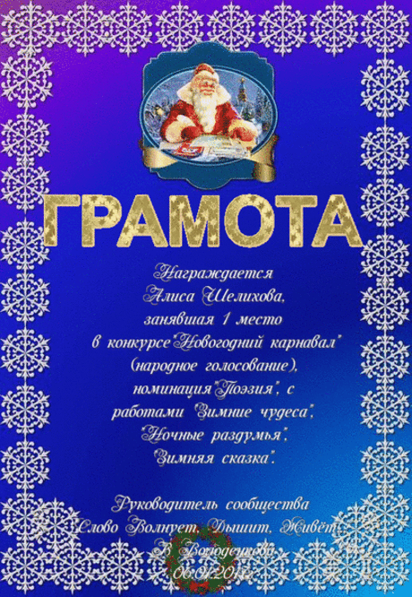 Награждаем победителей конкурса "Новогодний карнавал". - СЛОВО Волнует, Дышит, Живет... - Группы Мой Мир