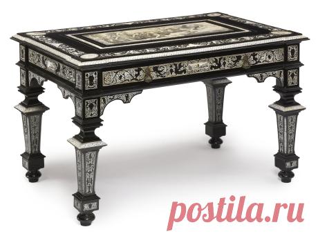 AN ENGRAVED IVORY INLAY EBONY AND EBONIZED CENTER TABLE<br><P>Northern Italy, circa 1880's </P> | lot | Sotheby's