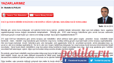 Evli Eşlerden Birinin Vergi Borcu Nedeniyle Diğer Eşin Mal Varlığına Haciz Konulamaz (SMMM Dr. Mustafa Alpaslan)