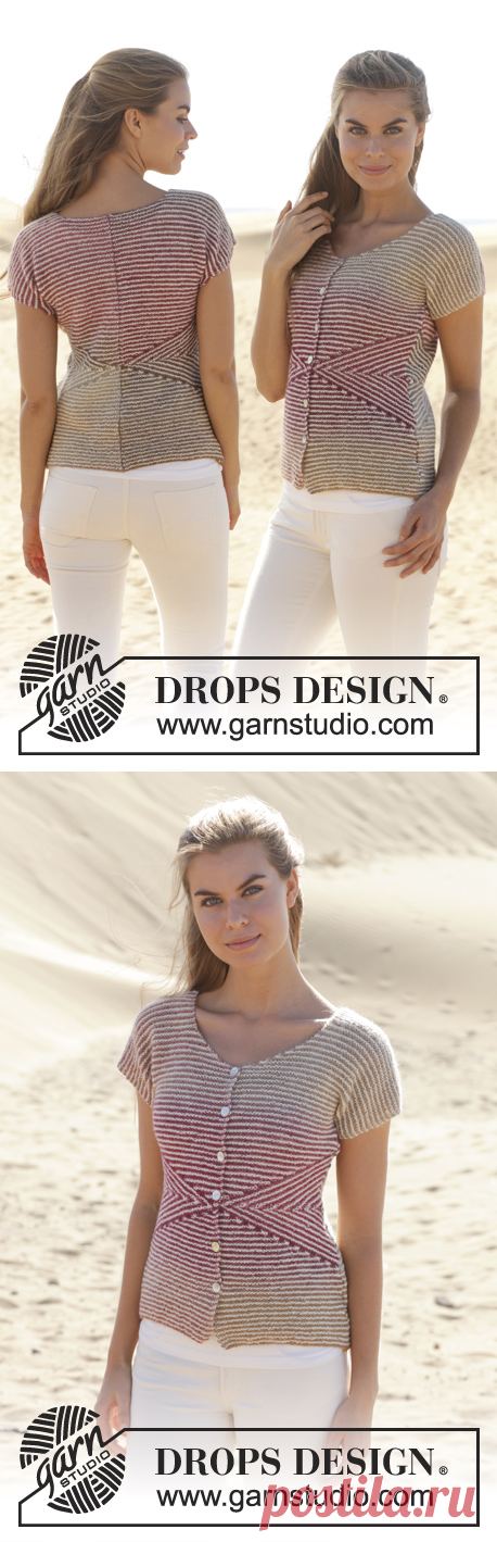 Cross My Heart - Strikket DROPS jakke med korte ærmer i ”Delight” og ”Alpaca” med forkortede p, striber og retstrik. Str S - XXXL. - Free pattern by DROPS Design