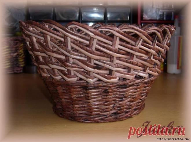 ПЛЕТЕНИЕ ИЗ ГАЗЕТ. Корзинка оригинального косого плетения
