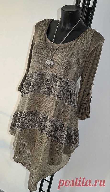 Lagenlook SET Tunika Hängerchen Zipfel&amp;Spitze beige L ca 38 40 42 ITALY NEU | eBay