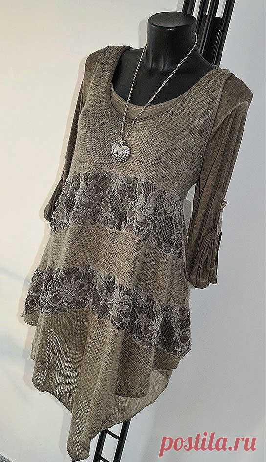 Lagenlook SET Tunika Hängerchen Zipfel&Spitze beige L ca 38 40 42 ITALY NEU | eBay