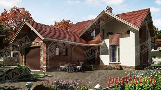 Боген Проект коттеджа из газобетона (керамических блоков, кирпича) с пристроенным гаражом S4-191