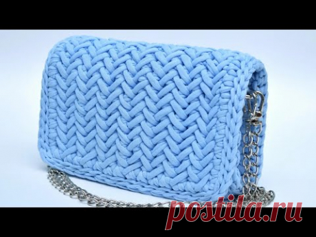 Crocheting a handbag with herringbone pattern Сумочка кроссбоди крючком с узором Ёлочка