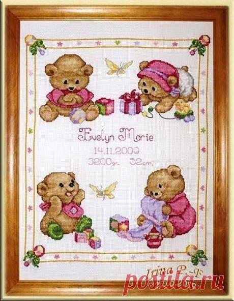 схема для детской вышивки крестом. Детская метрика вышивка |