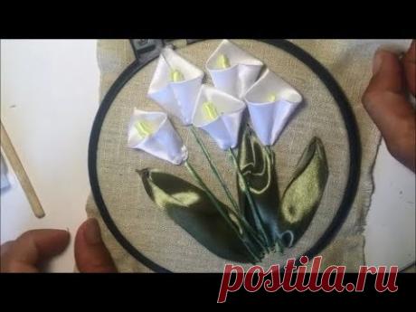 Каллы из атласной ленты / Calla lilies satin ribbon