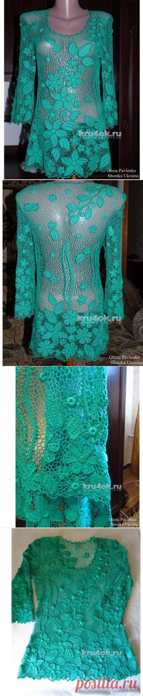 Блуза изумрудный букет. Работа Елены Полевик - вязание крючком на kru4ok.ru