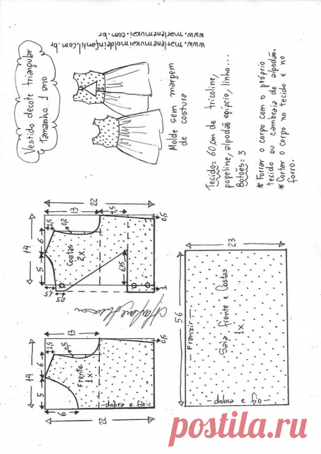 Vestido com decote triangular – DIY- marlene mukai – molde infantil