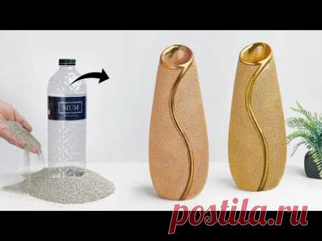 Plastic bottle flower vase making - Cement pottery making || प्लास्टिक की बोतल फूल फूलदान बना रही है