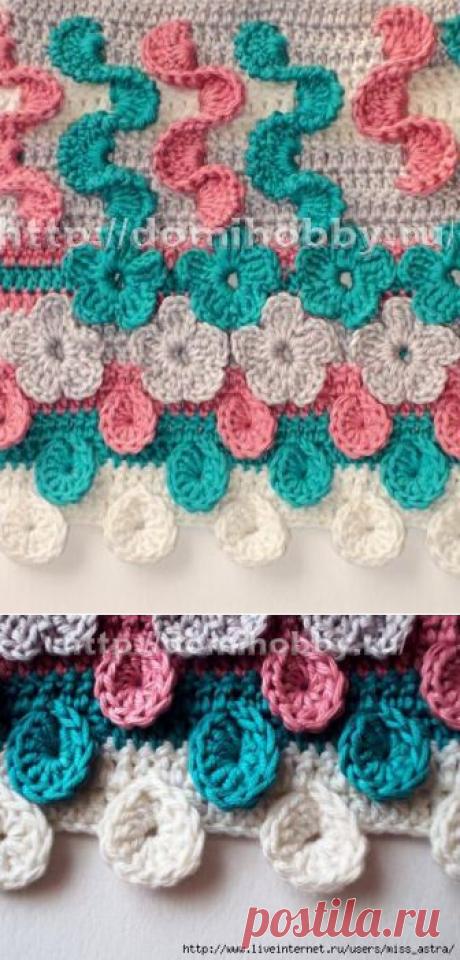 Узоры вязания крючком с объемными элементами.