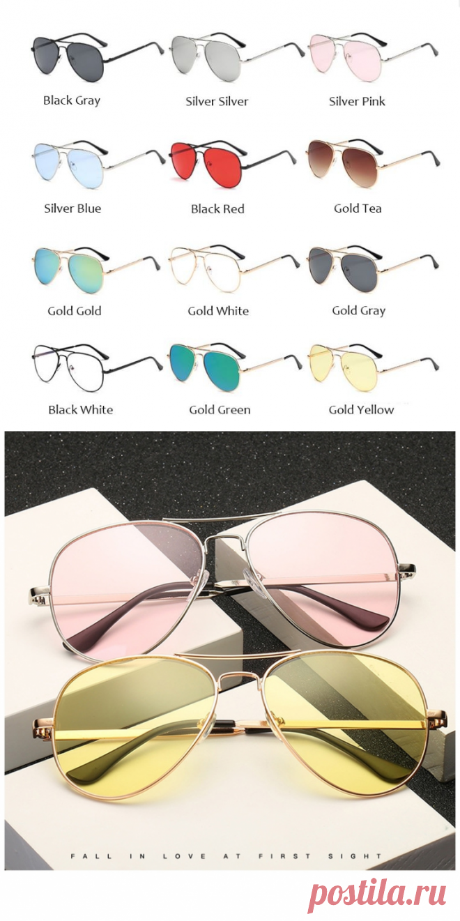 Солнцезащитные очки-авиаторы с металлической прочной оправой и цветной линзой - Солнцезащитные очки и аксессуары / СЮРПРАЙЗ