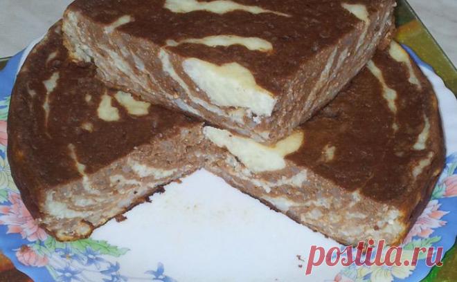 Полосато-шоколадная творожная запеканка в мультиварке..