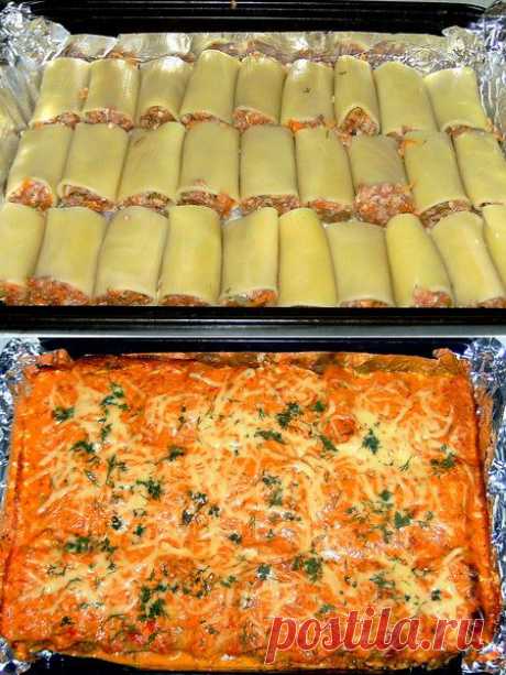Фаршированные каннеллони, запеченные с сыром