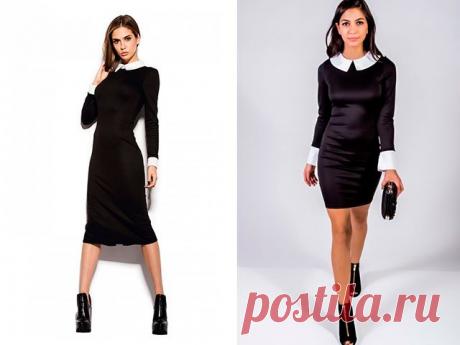 Черное платье с белым воротником и манжетами