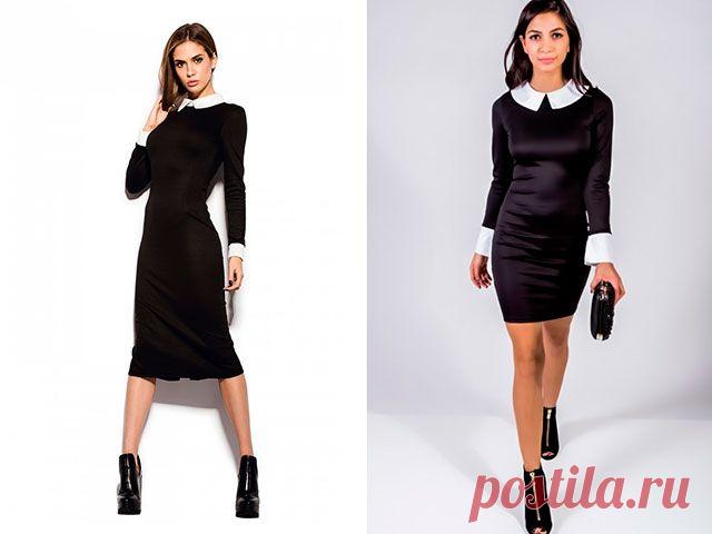 Черное платье с белым воротником и манжетами