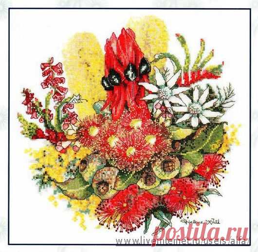 Вышивка крестом, схемы Букет диких цветов Wildflower Bouquet, Helene Wild, DMC