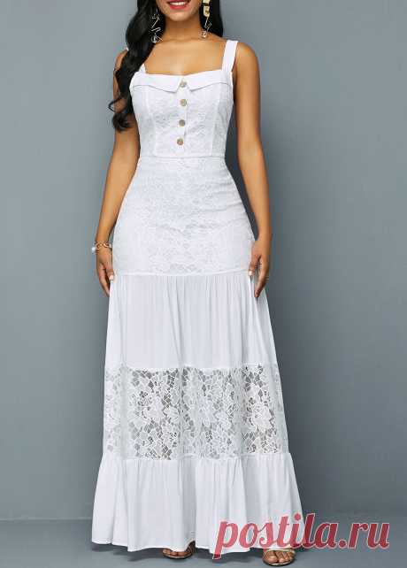 ROTITA Button Detail Ruffle Hem Lace Patchwork Dress | Rotita.com - USD $34.98