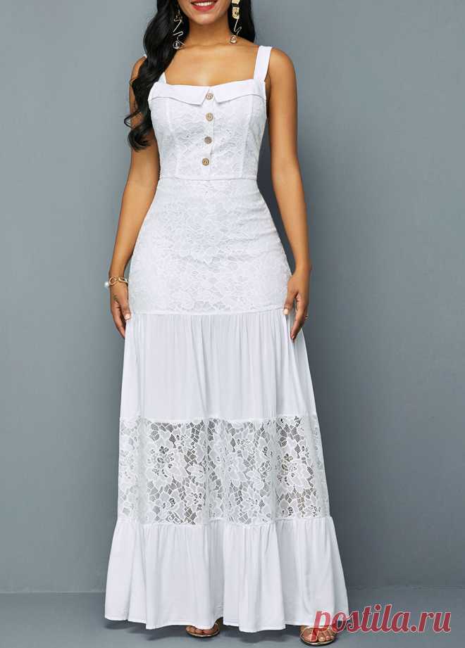 ROTITA Button Detail Ruffle Hem Lace Patchwork Dress | Rotita.com - USD $34.98
