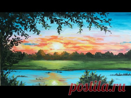 Летний вечер гуашью (eng sub) Drawing summer evening - YouTube