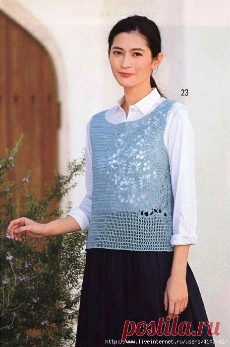 АЖУРНЫЙ ТОП - ЖИЛЕТ - МЕДУЗА ОТ ПРОЙМЫ. КРЮЧОК