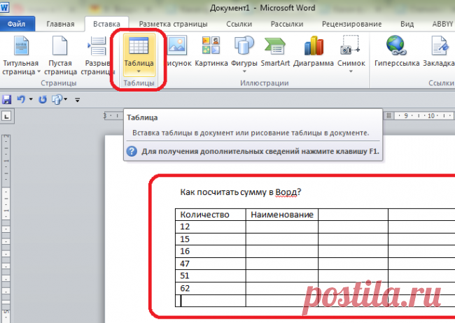 Microsoft Word. Как посчитать сумму в Ворде? Vovet.ru