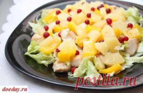 Рецепт салата курица с ананасами