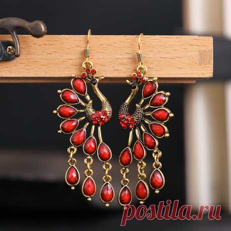 134р-Винтажные женские индийские серьги в форме павлина Jhumka турецкие бусины из синего камня резные серьги из сплава Цыганский родовой ювелирные изделия | Украшения и аксессуары | АлиЭкспресс