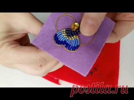 Брошь "Анютины глазки" из бисера. DIY how to make pansies brooch.