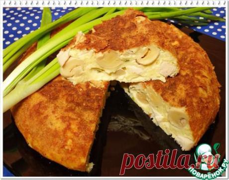 Сырная запеканка с шампиньонами и копченой курицей.