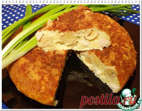 Сырная запеканка с шампиньонами и копченой курицей.