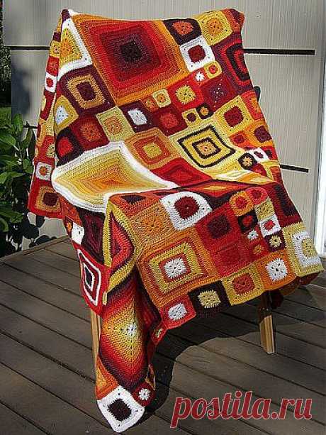 Плед из остатков ниток крючком. /